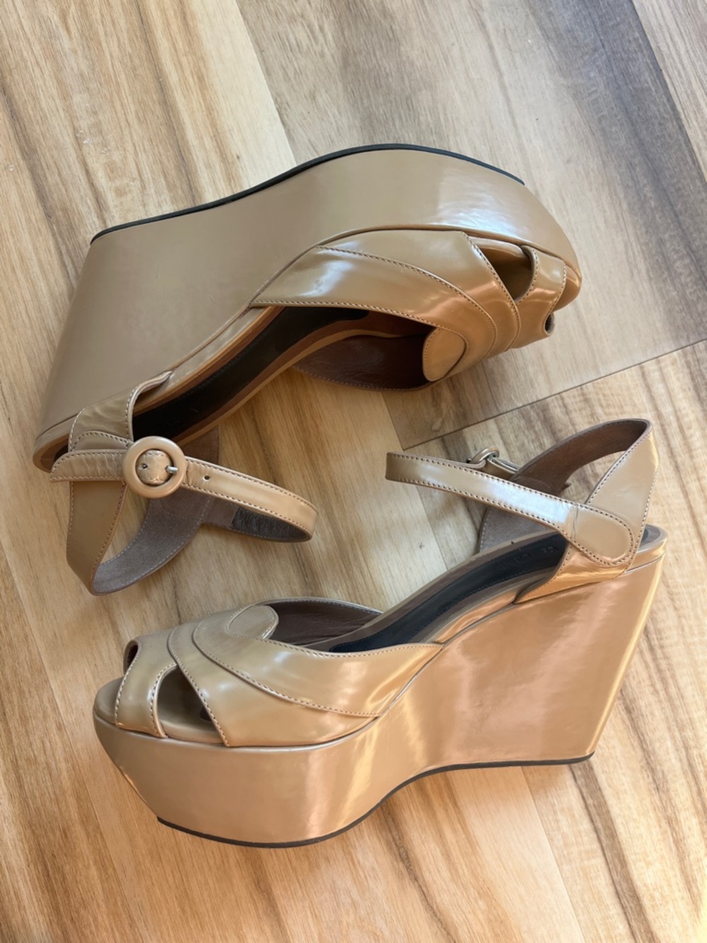 MARNI Nude Platform Wedge Peep-Toe Sandals EU 39 (fits US 8) EUC - Picture 8 of 14